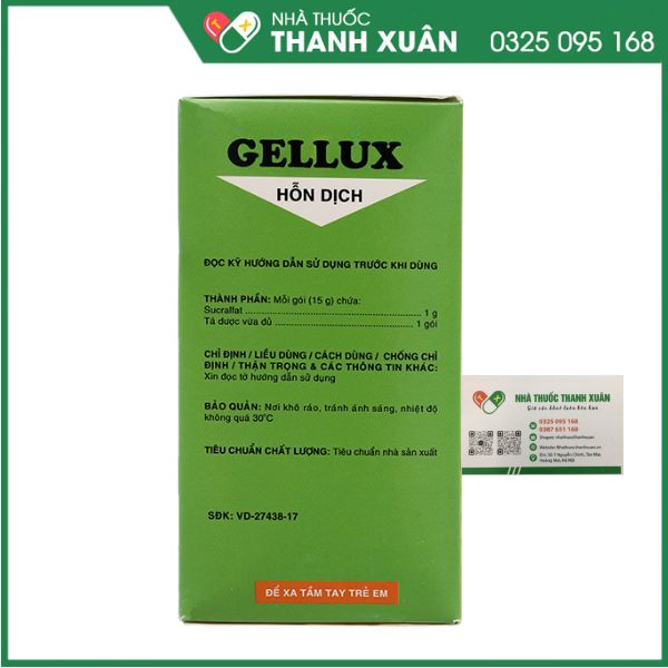 GELLUX (Hỗn dịch uống sucralfat 1g) điều trị viêm loét dạ dày, tá tràng